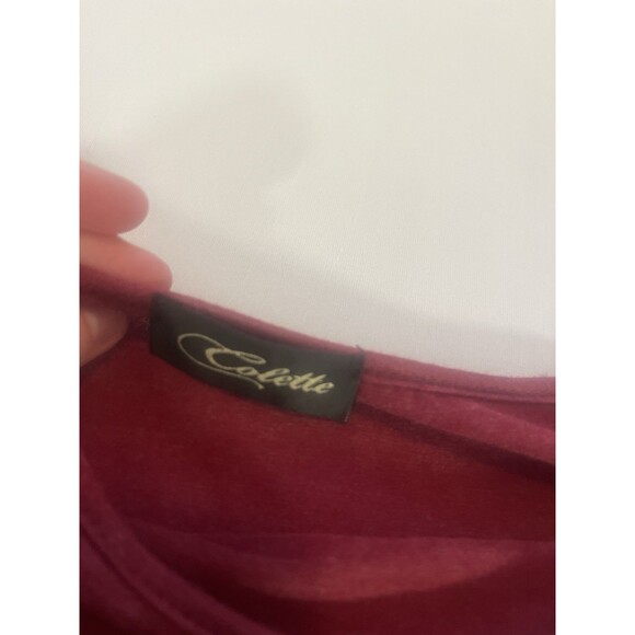 Colette Burgundy Cold Shoulder Top XS | Soft Stretch Knit Blouse - Picture 4 of 6